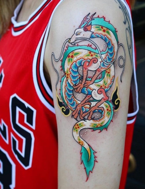 Arm Brightly Colored Dragon Tattoo