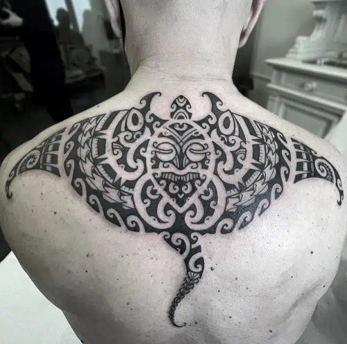 Back Sting Ray Shape Maori Tattoo