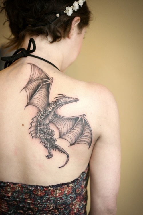 Back shoulder Flying Dragon Tattoo