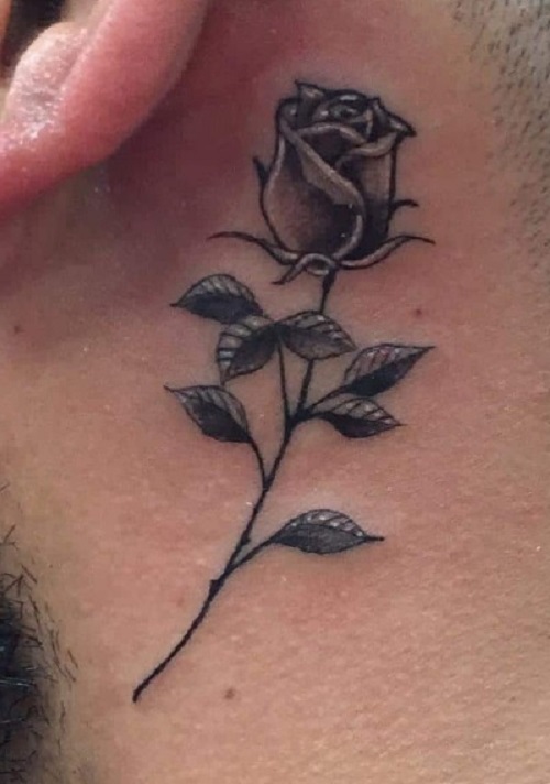 Behind The Ear Rose Tattoo