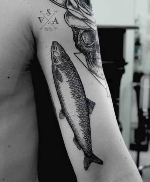 Big Fish On Upper Arm Tattoo