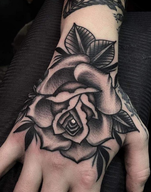 Black Shaded Deep Hand Tattoo