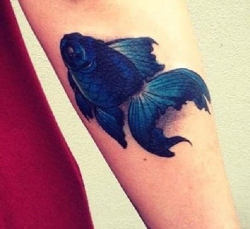 Blue Colored Arm Tattoo Fish