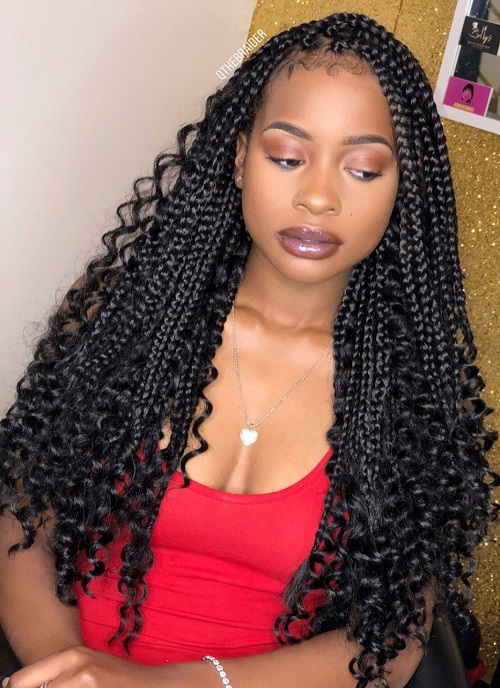 Box Braid And Curls Mixed Hairstyle