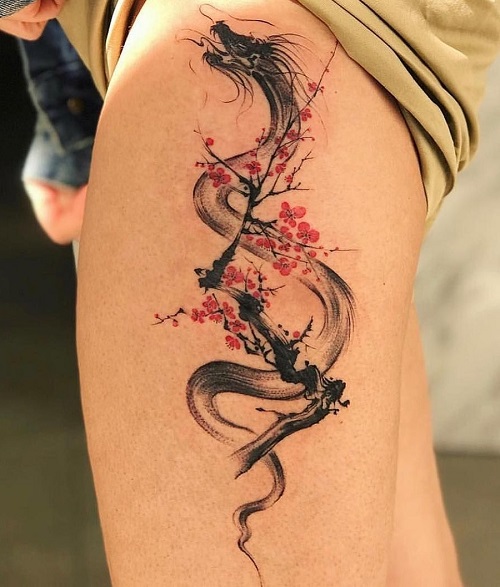 Cherry Blossom Blended Dragon Tattoo