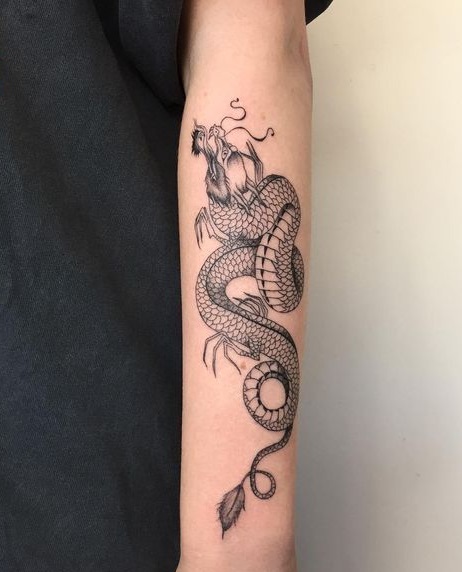 Dark Outlined Dragon Tattoo