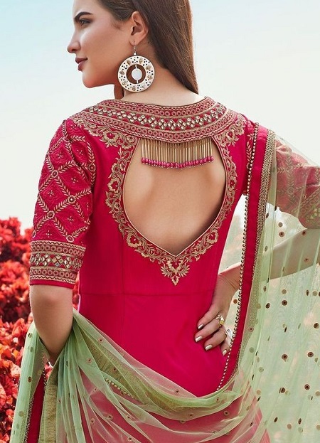 Embellished bead kurti back neck design