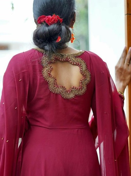 Embroidered cut kurti back neck