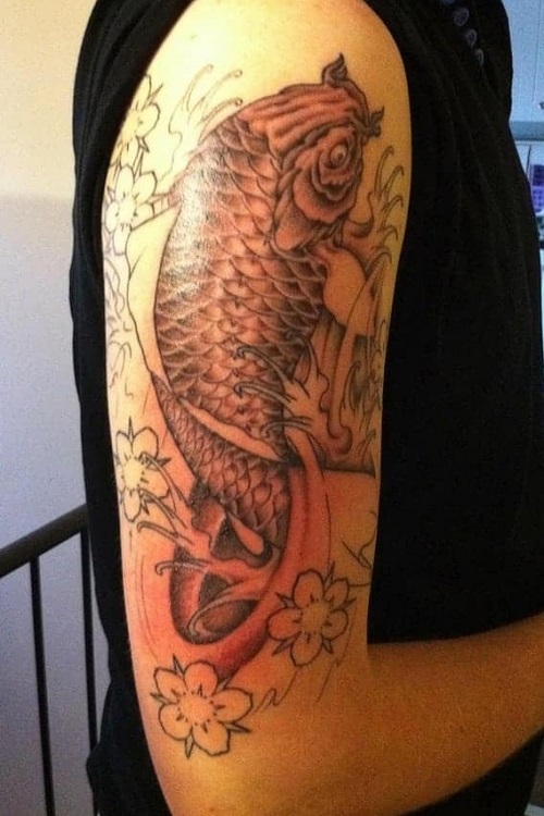 Fish And Flower Tattoo