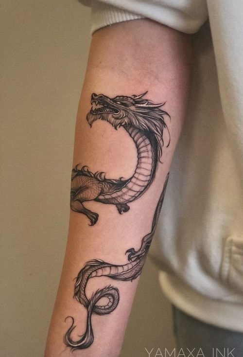 Forearm Intertwined Dragon Tattoo