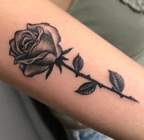 Forearm Stylish Black Rose Tattoo