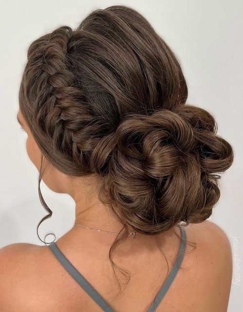 French side braided Rolled low bun