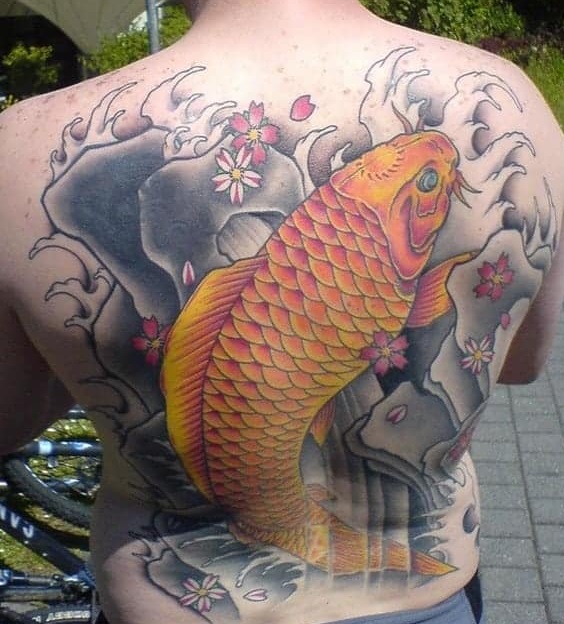 Full Back Huge Colored Fish Tattoo