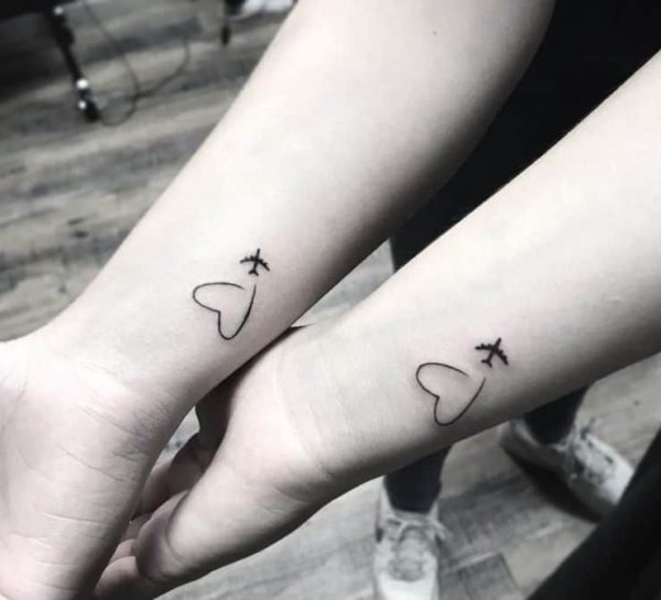 Heart and Plane Friendship tattoo