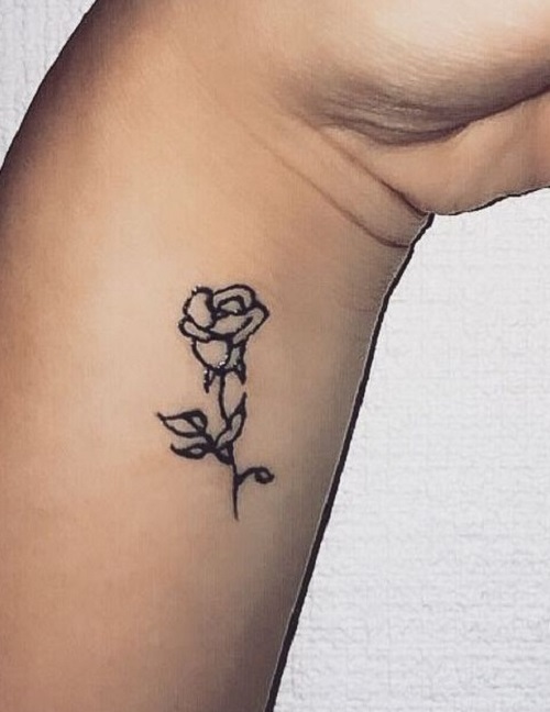 Inner Wrist Outlined Rose Tattoo