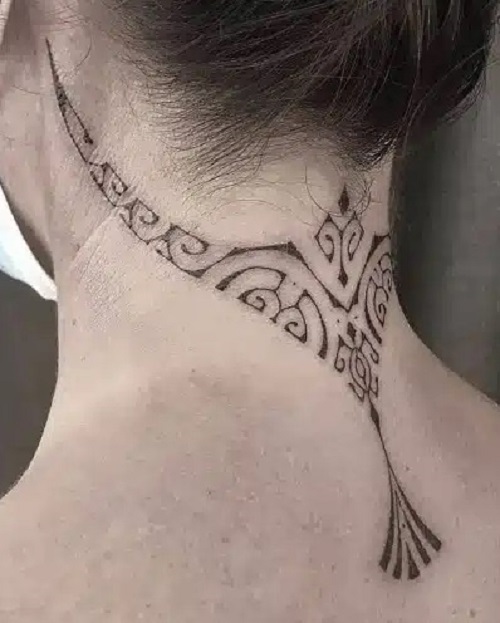 Nape Simple Maori Tattoo For Women