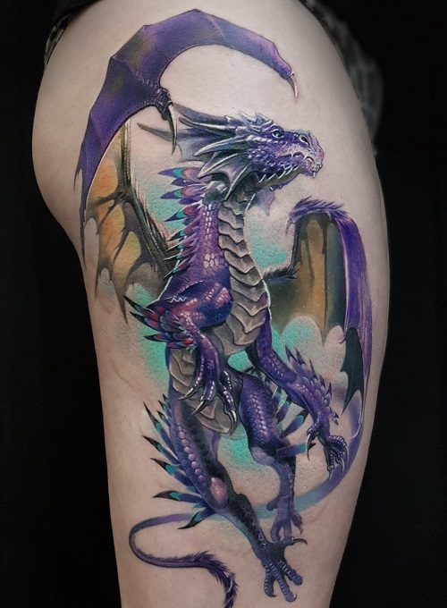 Purple flying back tattoo