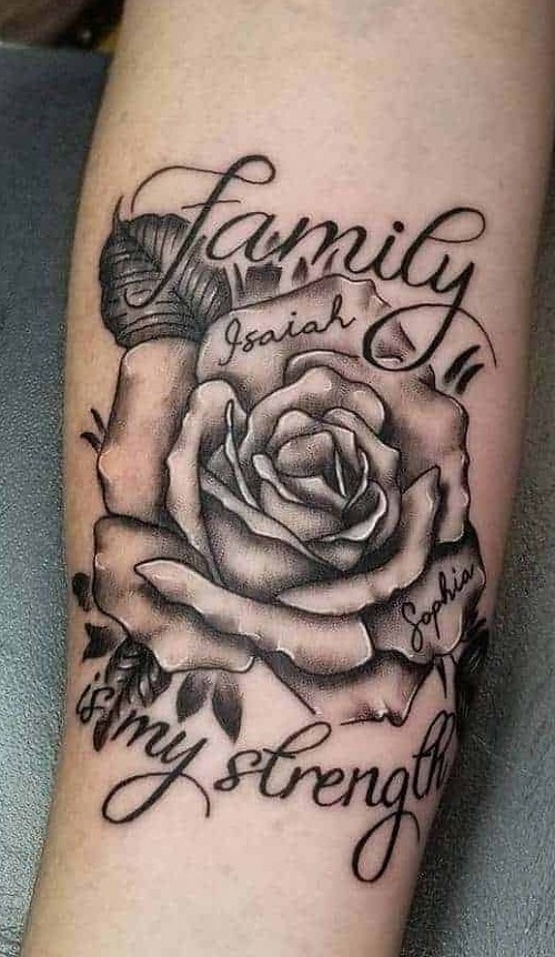 Quotes And Rose Blended Tattoo