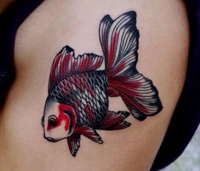 Red And Black Artistic Tattoo Fish
