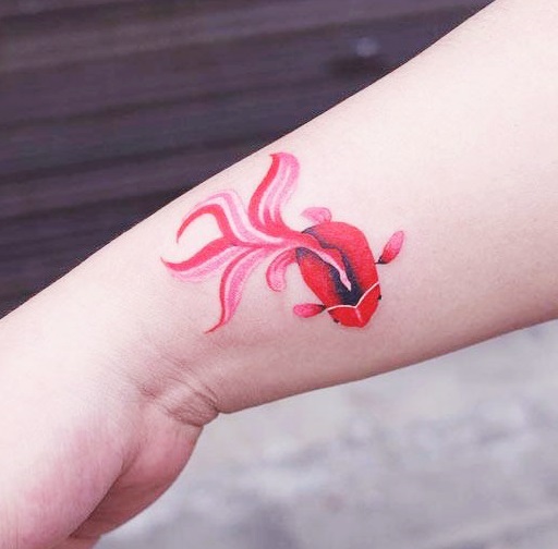 Red Colored Simple Tattoo Fish