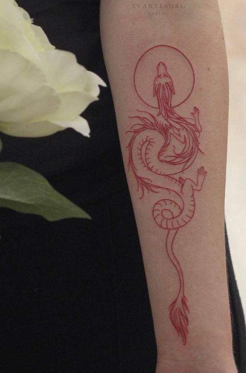 Red Outlined Dragon Tattoo