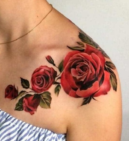 Red Roses Beautiful Shoulder Tattoo