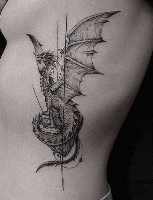 Ribcage Bold Dragon Tattoo