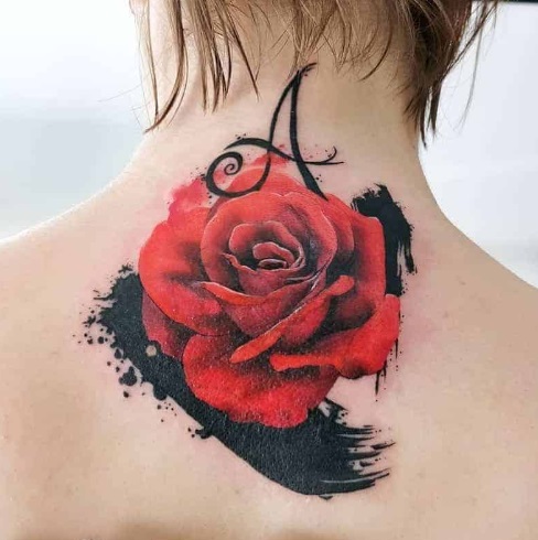 Rose With Initial Letter Tattoo