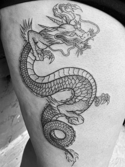 Side Thigh Dragon Tattoo