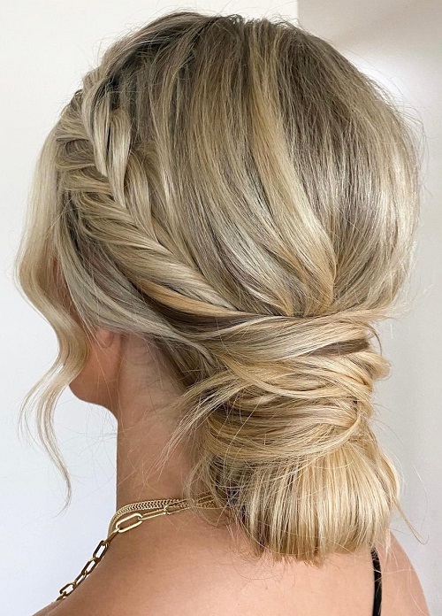 Side braided low chignon wedding Hairstyle