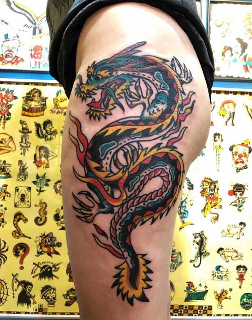Thigh Dragon Tattoo for Women