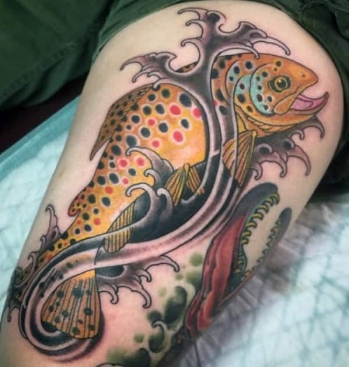 Thigh Fish Tattoo For Men