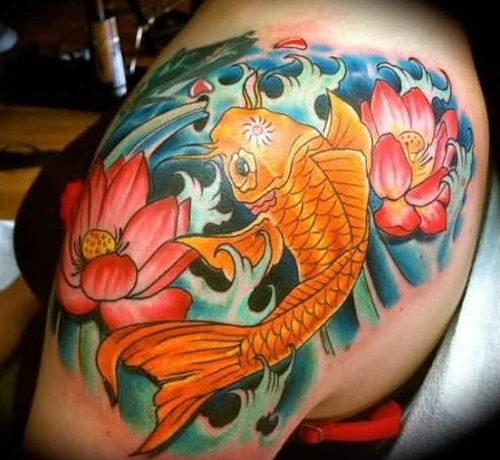Water Colored Knee Fish Tattoo For Women