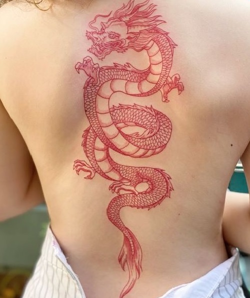 Water colored Dragon Back Tattoo Design