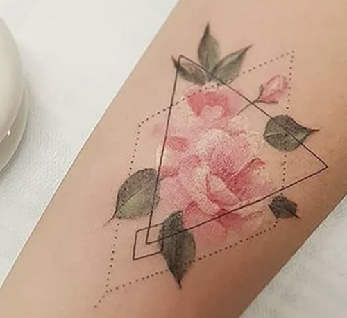 3D Rose Floral Colored Tattoo