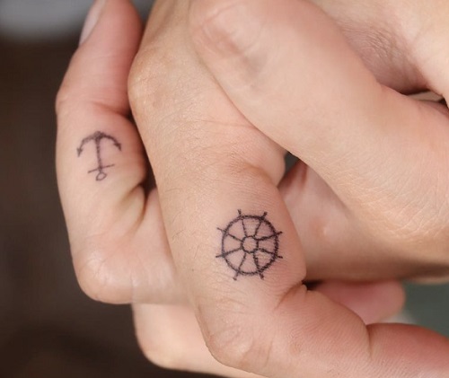 Anchor And Wheel Couple Tattoo