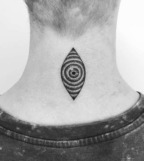 Artistic Eye Tattoo On Front Neck