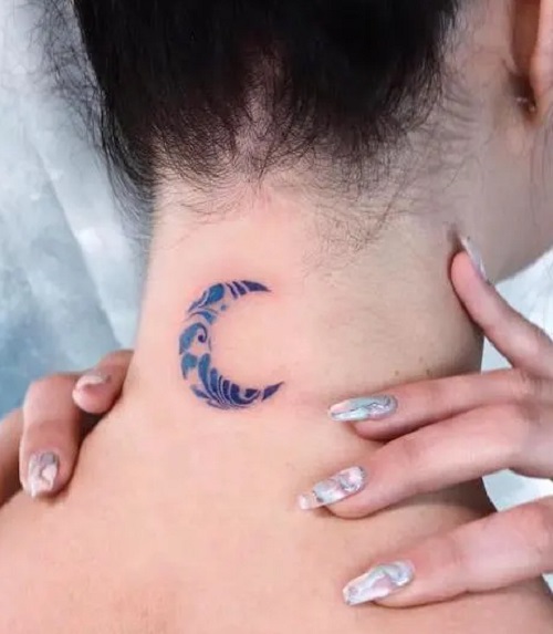Artistic Moon Neck Tattoo