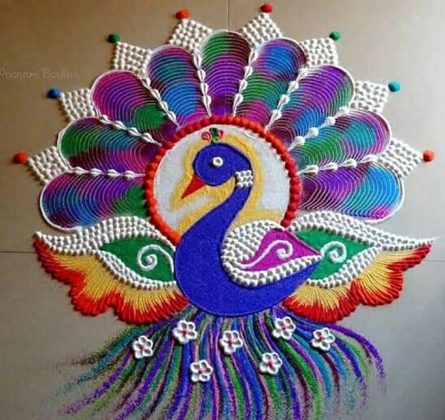 Artistic Peacock Rangoli for diwali