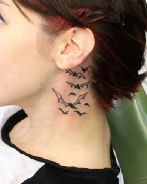 Bats Tattoo On Side Neck