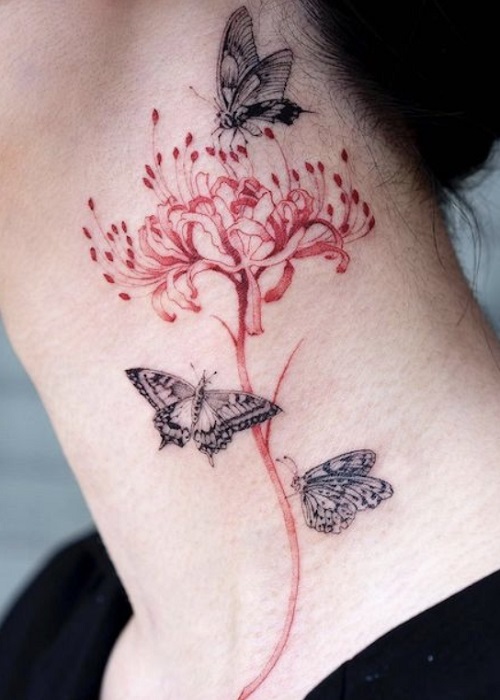 eautiful Butterfly And Red Ink Flower