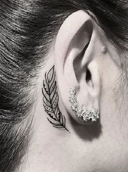 Behind The Ear Fern Leaf Tattoo