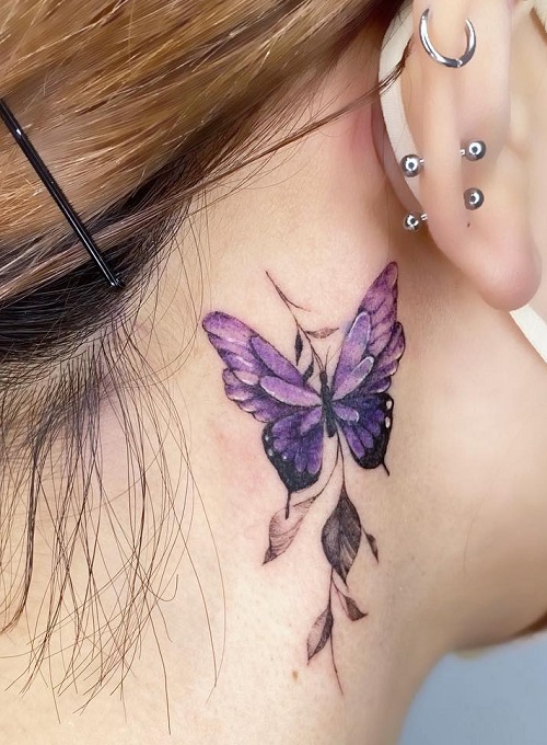 Behind the Ear purple Butterfly