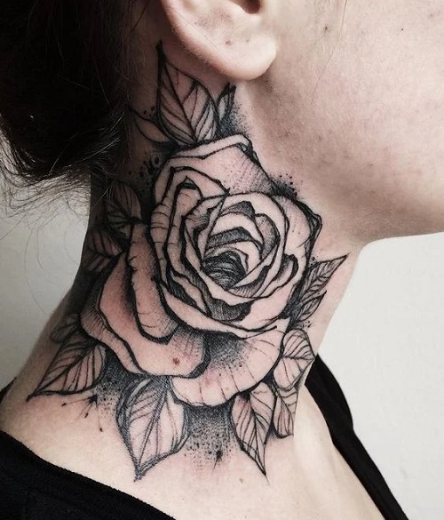 Big Bold Flower Neck Tattoo