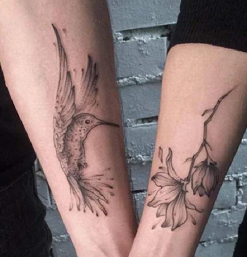Bird And Flower Design Tattoo