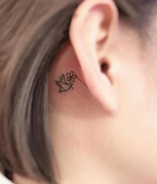 Bird With Flower Tattoo Design