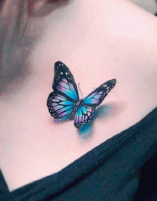 Blue realistic Butterfly tattoo