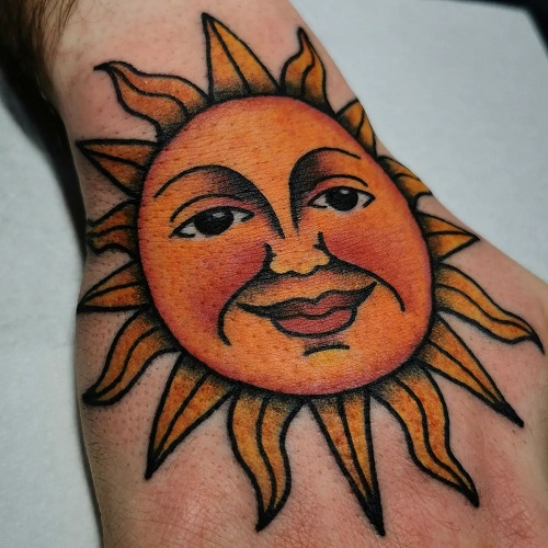 Bright Sun Hand Tattoo