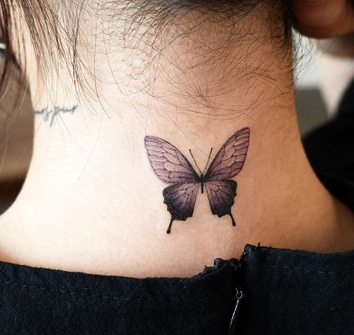 Butterfly At Back Neck Design Tattoo