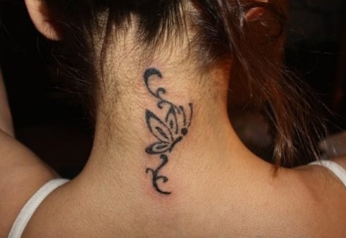 Butterfly Back Neck Tattoo For Women